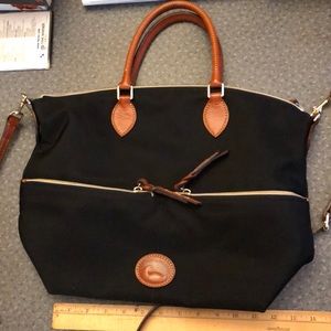 Large Dooney & Bourke tote. Black vinyl & leather.